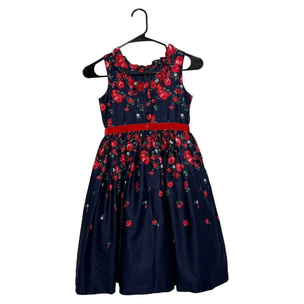 American Girl x Janie and Jack Wrapped In Roses Party Dress Navy Red Girl Size 8